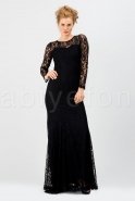 Uzun Komple Dantelli Siyah Uzun Kol Abiye Elbise C6002