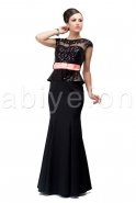 Pul Ve Taş İşlemeli Tasarım Siyah Uzun Abiye Elbise O6793