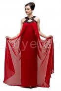 Pul Ve Taş İşlemeli Tüllü Kırmızı Uzun Abiye Elbise O6788
