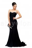 Göğüs Kısmı Taşlı Straplez Dantel Siyah Abiye Elbise F911