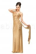 Uzun Gold Abiye Elbise F434