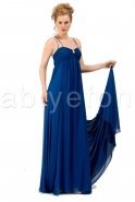 Sırtı Taş Motifli Saks Mavi Uzun Abiye Elbise C1579