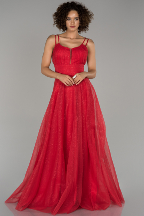 Kırmızı Sim Detaylı Prenses Abiye Elbise ABU1450