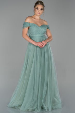 Firuze Uzun Kayık Yaka Prenses Model Abiye Elbise ABU1585