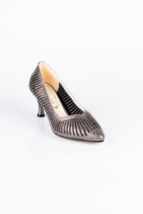 Platin Taşlı Stiletto Abiye Ayakkabı MJ5151