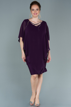 Большое Короткое Шифоновое Платье Тёмно-пурпурный ABK1494