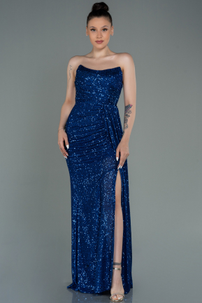 Длинное Чешуйчатое Вечернее Платье Ярко-синий ABU3134