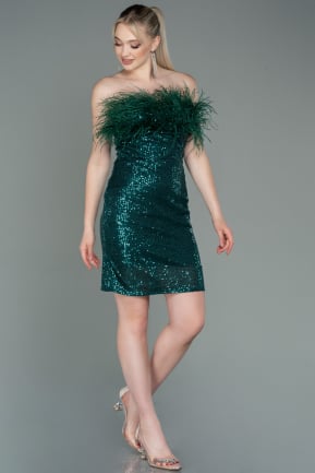 Короткое Платье С Чешуей Изумрудно-зеленый ABK1809