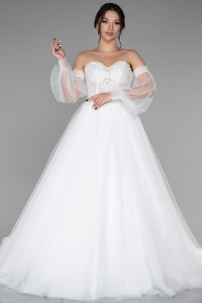 Длинное Свадебное Платье Белый ABU3356