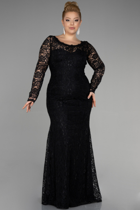 Кружевное Платье Большого Размера Черный ABU1574