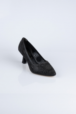 Siyah Taşlı Stiletto Abiye Ayakkabı MJ5153