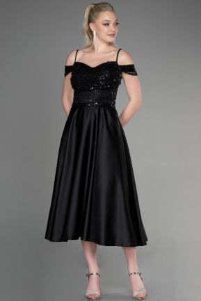 Midi Black Satin Party Dress ABU3624