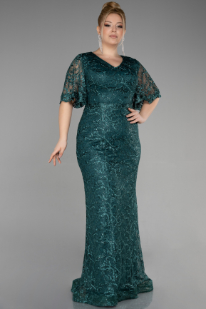 Long Emerald Green Laced Plus Size Engagement Dress ABU3614
