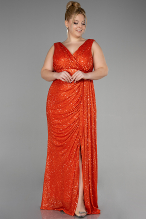 Long Orange Scaly Plus Size Evening Dress ABU3194
