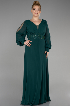 Long Emerald Green Chiffon Plus Size Evening Dress ABU3644