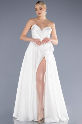 Long White Satin Evening Dress ABU3674