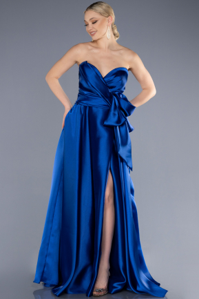 Long Sax Blue Satin Evening Dress ABU3674
