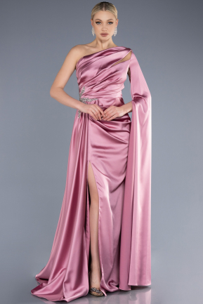 Вечерние Платья Атласный Длинный Пыльно-розовый ABU3545