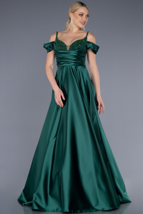 Long Emerald Green Satin Evening Dress ABU3678