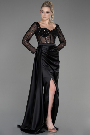 Long Black Satin Evening Dress ABU3705