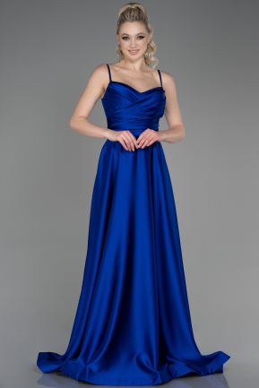 Длинное Атласное Вечернее Платье Ярко-синий ABU1601
