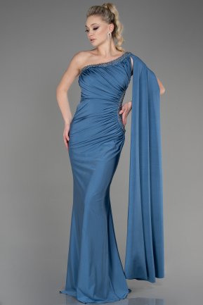 Длинное Вечернее Платье Серый-Индиго ABU2663