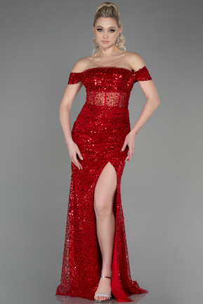 Long Red Scaly Evening Dress ABU3714
