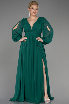 Большое Шифоновое Вечернее Платье Изумрудно-зеленый ABU1988