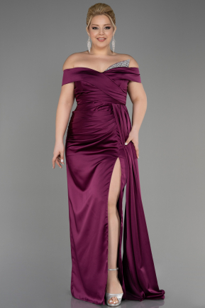 Большое Атласное Платье Вишневый ABU2561