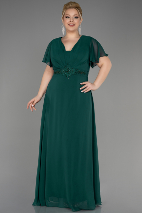 Длинное Шифоновое Вечернее Платье Темно-зеленый ABU2308
