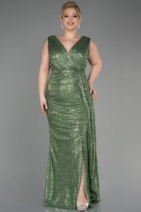 Olive Drab Long Scaly Plus Size Evening Dress ABU3194