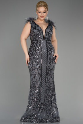 Платье для помолвки большого размера Длинный Чешуйчатый Антрацитовый ABU3671