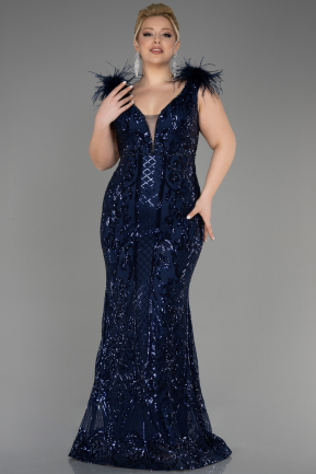 Платье для помолвки большого размера Длинный Чешуйчатый Темно-синий ABU3671