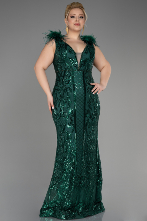 Платье для помолвки большого размера Длинный Чешуйчатый Изумрудно-зеленый ABU3671