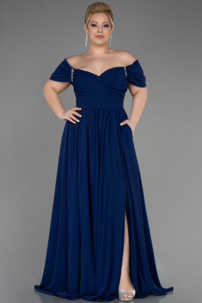 Вечернее платье большого размера Длинный Сифон Темно-синий ABU3738