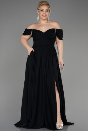 Black Long Chiffon Plus Size Evening Dress ABU3738