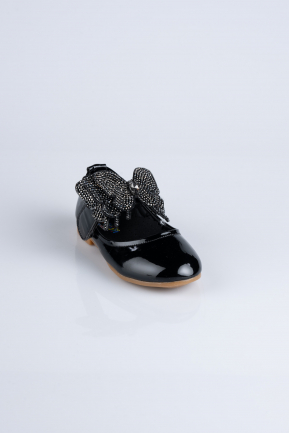 Siyah Kelebekli Rugan Kız Çocuk Abiye Ayakkabı MJ4001