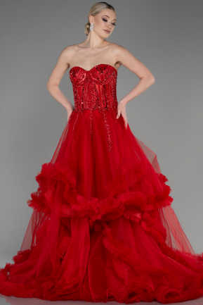 Платье для помолвки большого размера Длинный Красный ABU3690