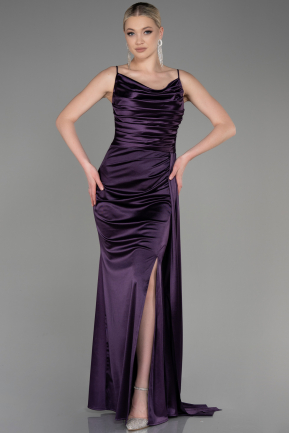 Dark Purple Long Satin Prom Gown ABU2539