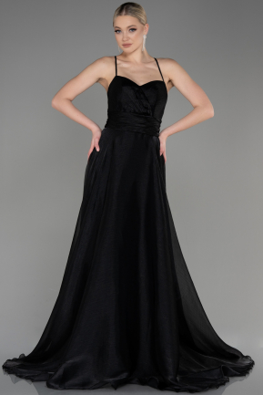 Siyah Askılı Uzun Şifon Mezuniyet Elbisesi ABU3771