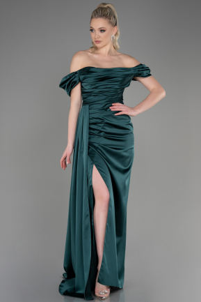 Длинное Атласное Платье Для Помолвки Изумрудно-зеленый ABU1606