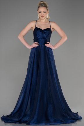 Long Navy Blue Chiffon Prom Gown ABU3771
