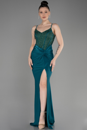 Abendkleid im Meerjungfrau-Stil Lang Smaragdgrün ABU3786