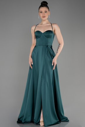 Long Emerald Green Satin Prom Gown ABU3809