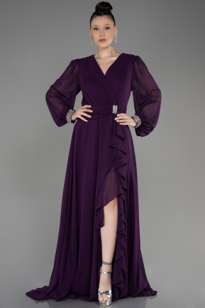Purple Long Chiffon Plus Size Evening Dress ABU3222