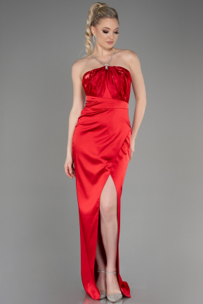 Long Red Satin Prom Gown ABU3525