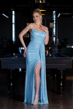 Длинное Чешуйчатое Вечернее Платье Светло-синий ABU3134