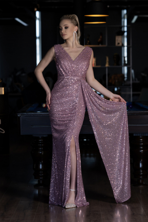 Длинное Чешуйчатое Вечернее Платье Пудровый ABU3201