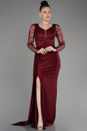 Burgundy Long Sleeve Evening Dress ABU3834