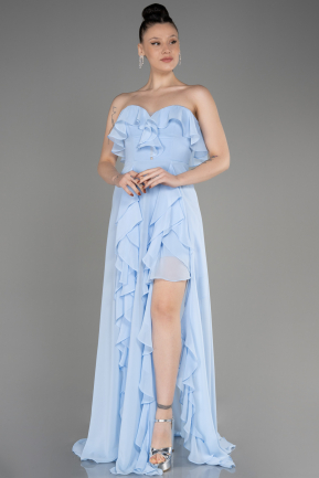 Blue Strapless Long Chiffon Prom Dress ABU3838